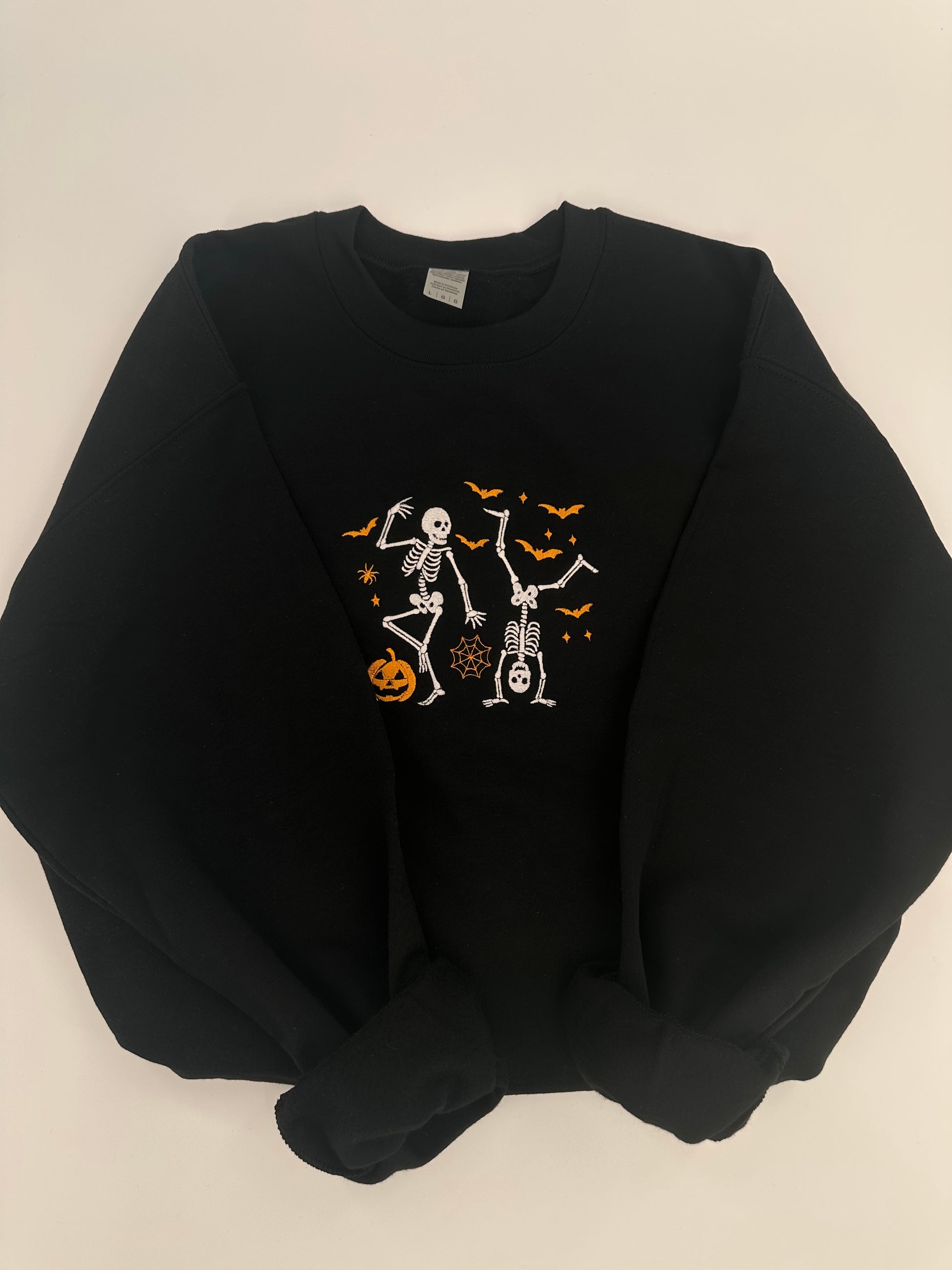 Dancing Skeletons with Pumpkins - Embroidered and Glow in the Dark