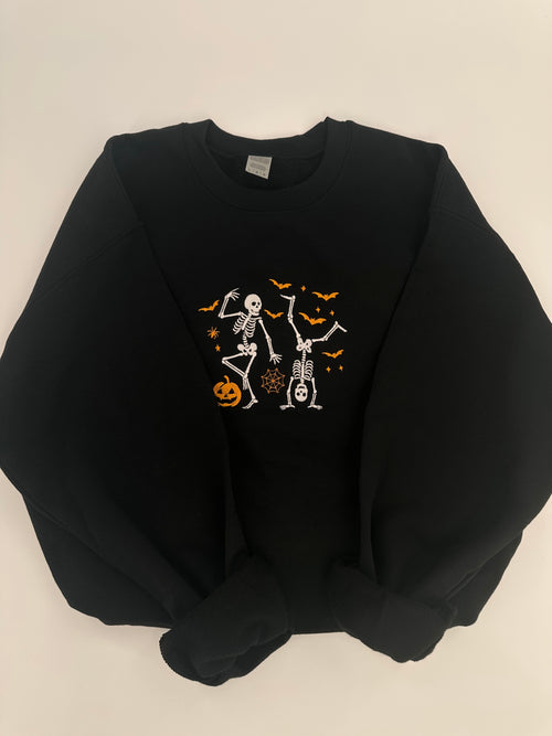 Dancing Skeletons with Pumpkins - Embroidered and Glow in the Dark