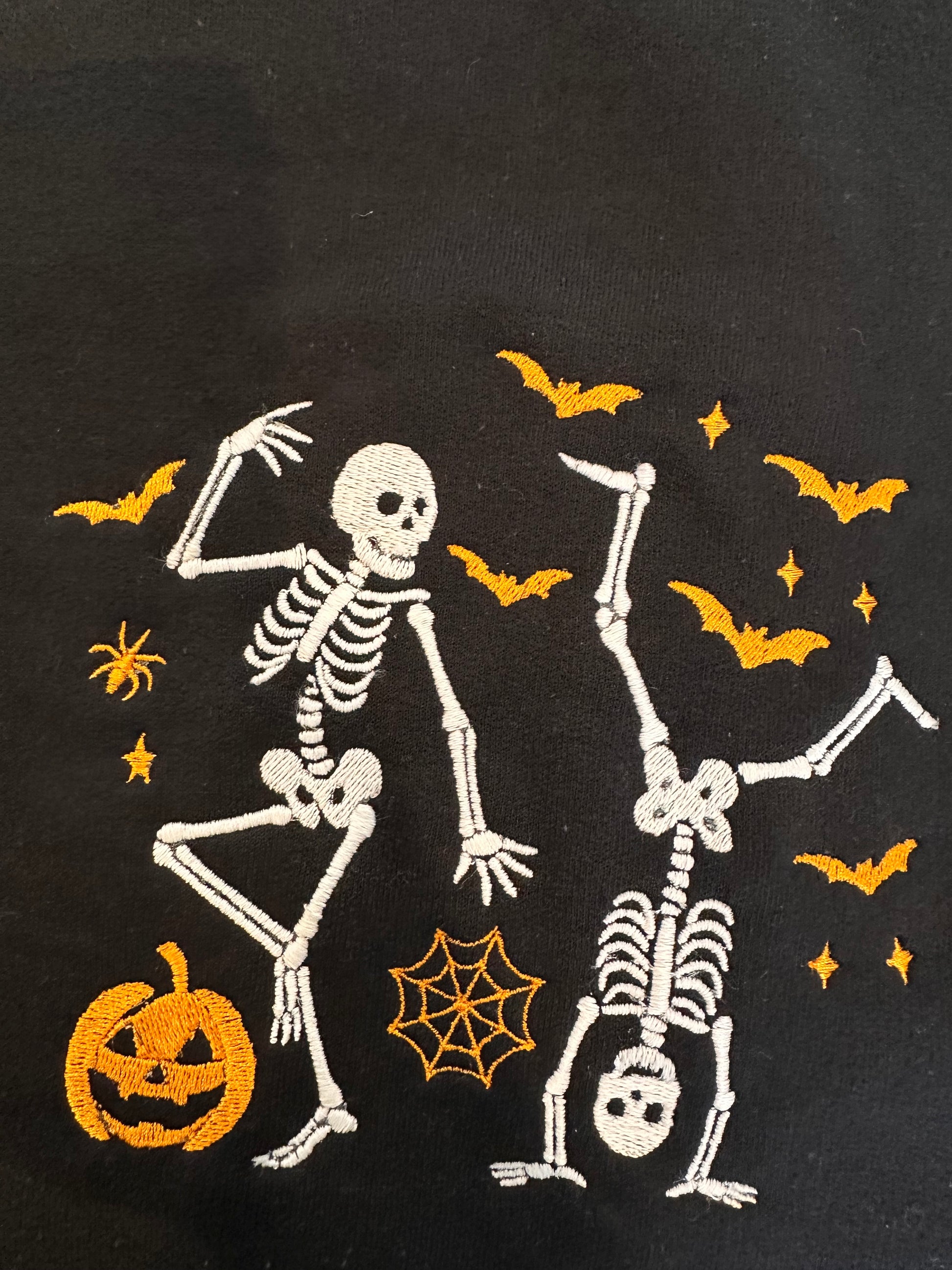 Dancing Skeletons with Pumpkins - Embroidered and Glow in the Dark