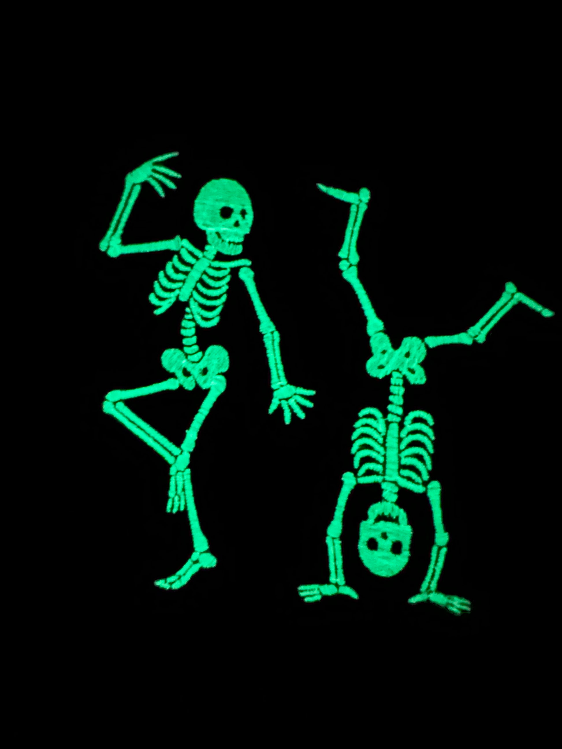 Dancing Skeletons with Pumpkins - Embroidered and Glow in the Dark